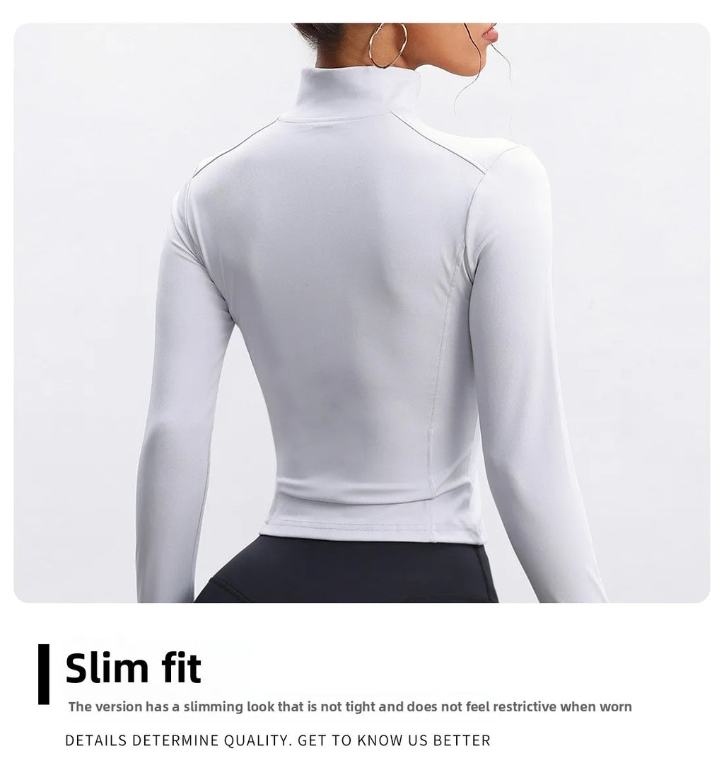 Women's Long Sleeve Zipper Sports Top Bare Sensation Fitness Training Jacket for Autumn Breathable Yoga Tight-Fitting Sports