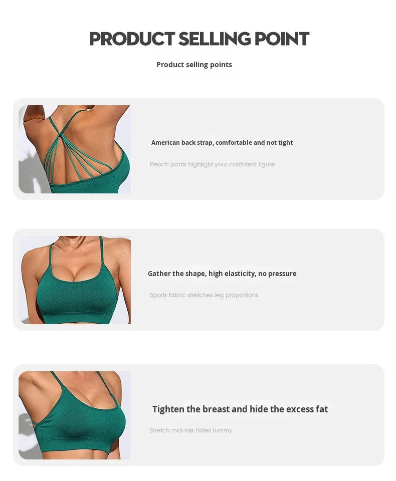 Women Seamless Breathable Yoga Wear Two-Piece Set Solid Shoulder Strap Sports Bra High-Waisted Shorts Set