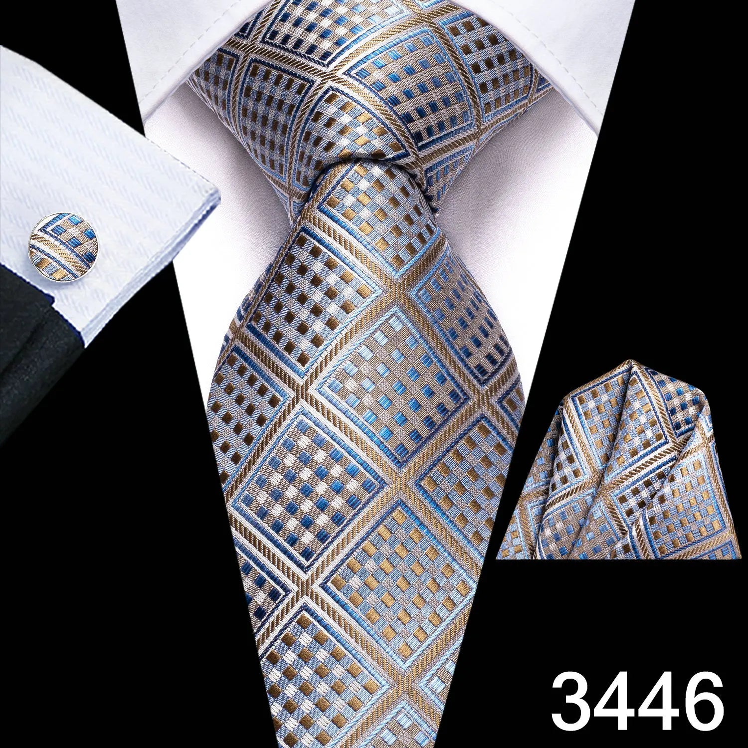 Free Shipping Business Design Jacquard Paisley Mens Silk Tie Gift Tie Cufflinks Hanky 3pc One Set