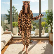 Full-length black hooded onesie for warm winter loungewear