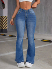 High-waisted flared jeans with loose fit and wide-leg bootcut
