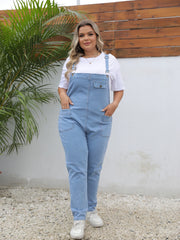 Light Blue high-waist denim jumpsuit with straps