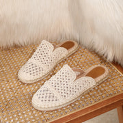 Beige mesh fisherman sandals with flat slip-on design