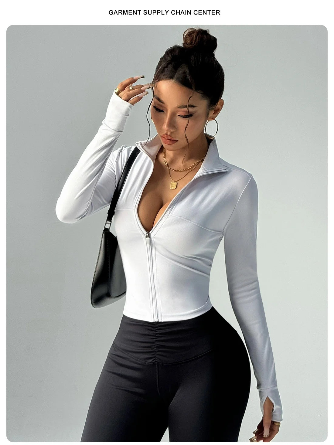 Women's Long Sleeve Zipper Sports Top Bare Sensation Fitness Training Jacket for Autumn Breathable Yoga Tight-Fitting Sports