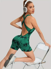 Wrinkle-textured seamless yoga bodysuit with open back