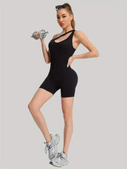 Quick-dry sweat-wicking sports bodysuit with built-in shorts
