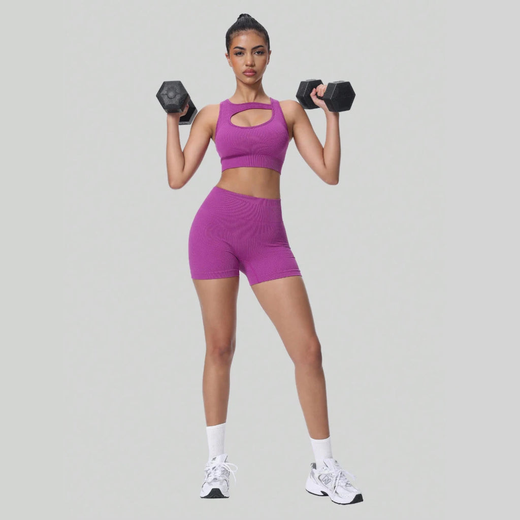 Women's Seamless Knitted Yoga Sets High Elastic Moisture Wicking Sports Two-Piece