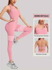 Sleeveless yoga jumpsuit with ribbed seamless construction for a smooth look