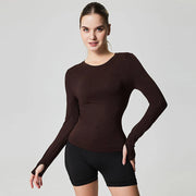 Workout top with clean crew neck for easy layering