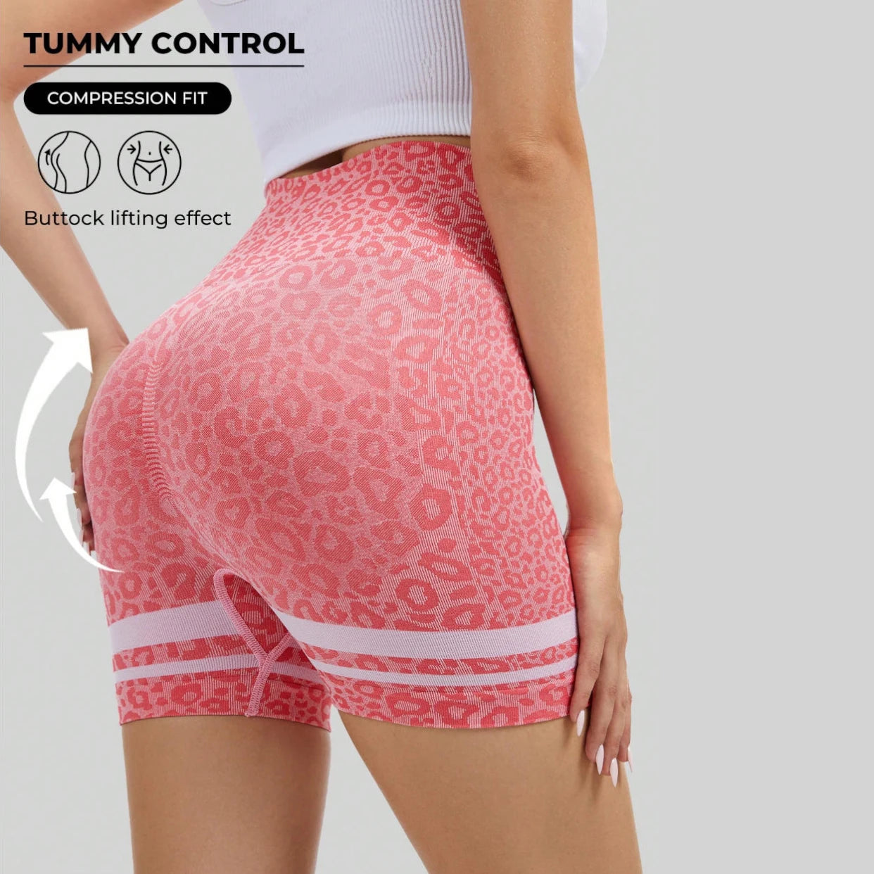 Women's High-Waisted Seamless Yoga Shorts Leopard Print Color-Block Design Elastic Waist for Outdoor Running Spandex/Nylon