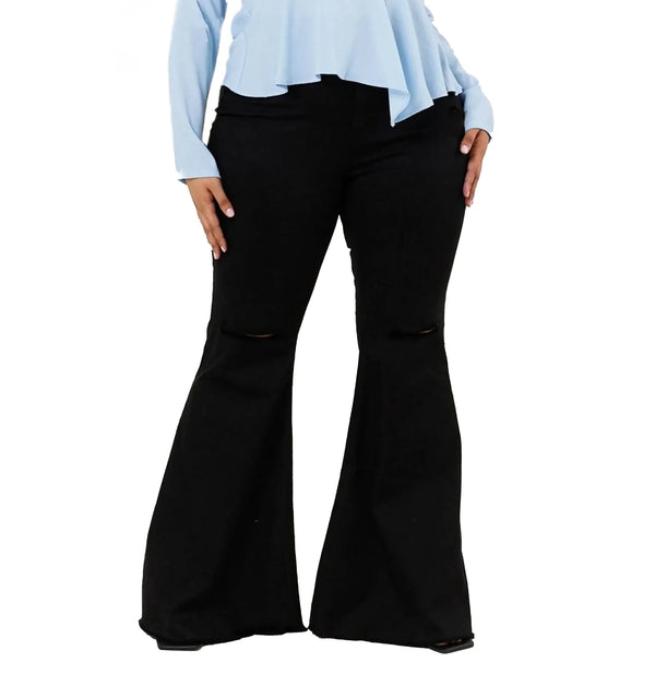 Plus Size Black Flared Jeans - Mid-Waist Boot Cut