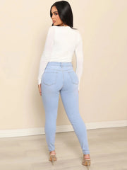 Polyester cotton blend denim trousers with soft stretch