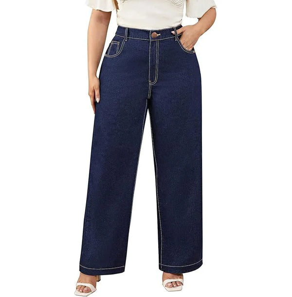 Dark Blue High-Waist Wide Leg Jeans — Plus