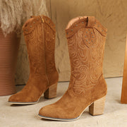 Embroidered Western boots with durable rubber outsole