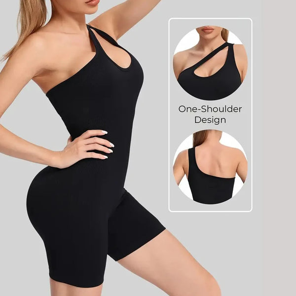 Black One Shoulder Romper Seamless Sports Jumpsuit