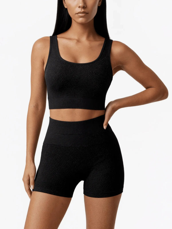 2-Piece Seamless Workout Set for Women — High-Waist Yoga Shorts & Sports Bra