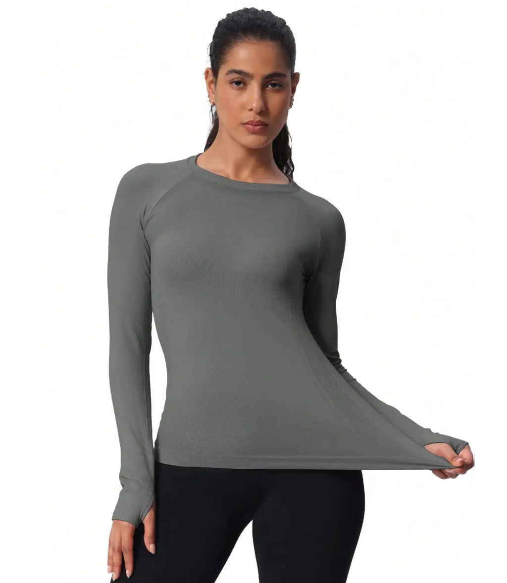 Women's Seamless Gym Athletic Shirts Long Sleeve Workout Tops Quick Dry Yoga Tops-Lightweight & Breathable