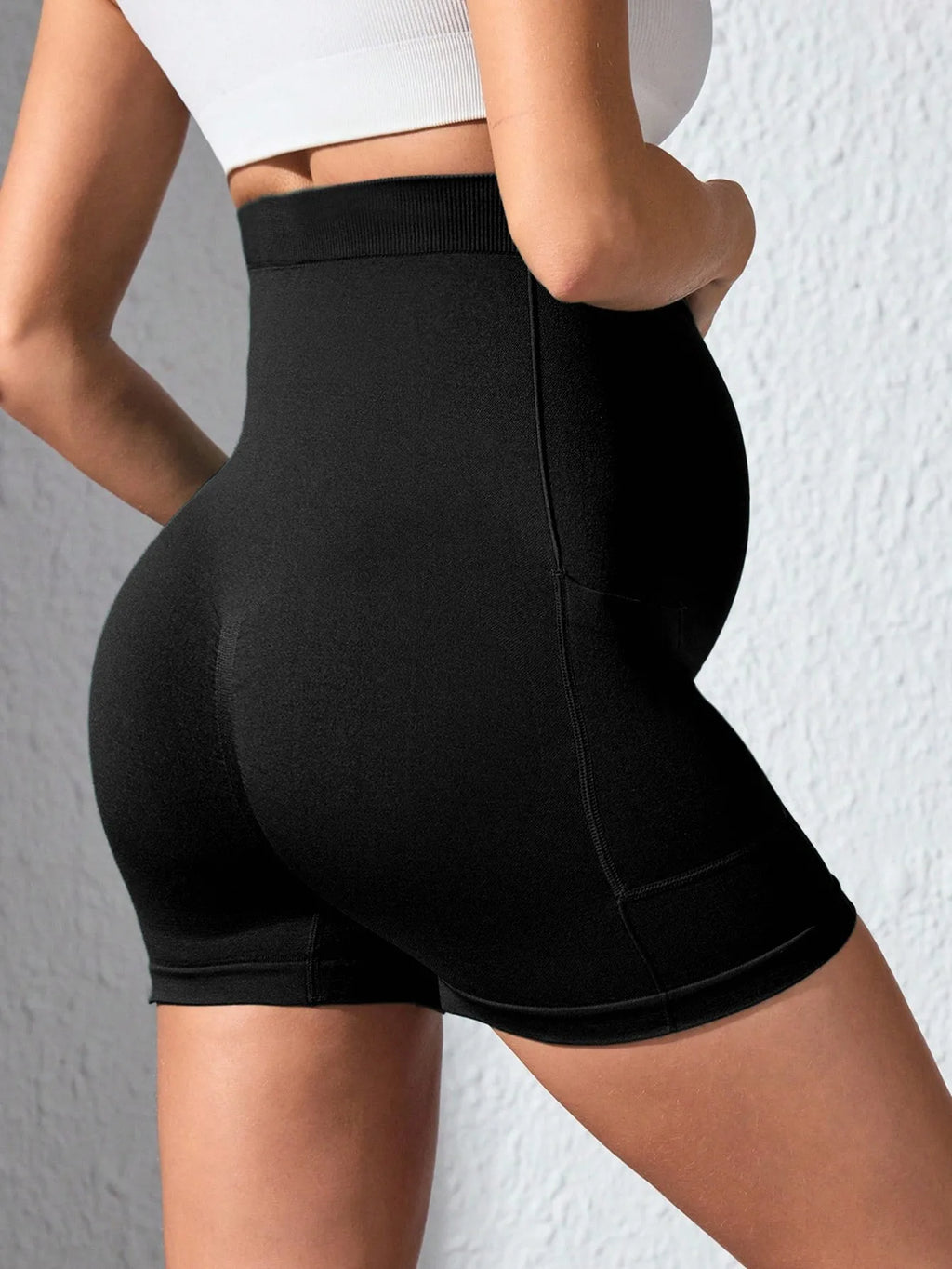 Maternity High Waist Support Workout Yoga Shorts With Pocket Soft Stretch Lightweight Shorts for Pregnancy Fitness Pilates