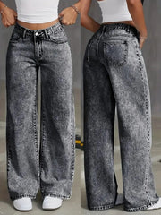 Gray wide-leg plus-size jeans with stretchy denim blend