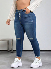 Plus size stretch denim jeans with ripped detailing
