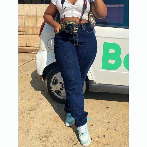 Black Wide-Leg Stretch High-Waist Plus Jeans