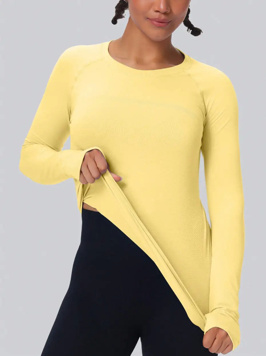Women's Seamless Long-Sleeve Workout Top with Thumb Holes