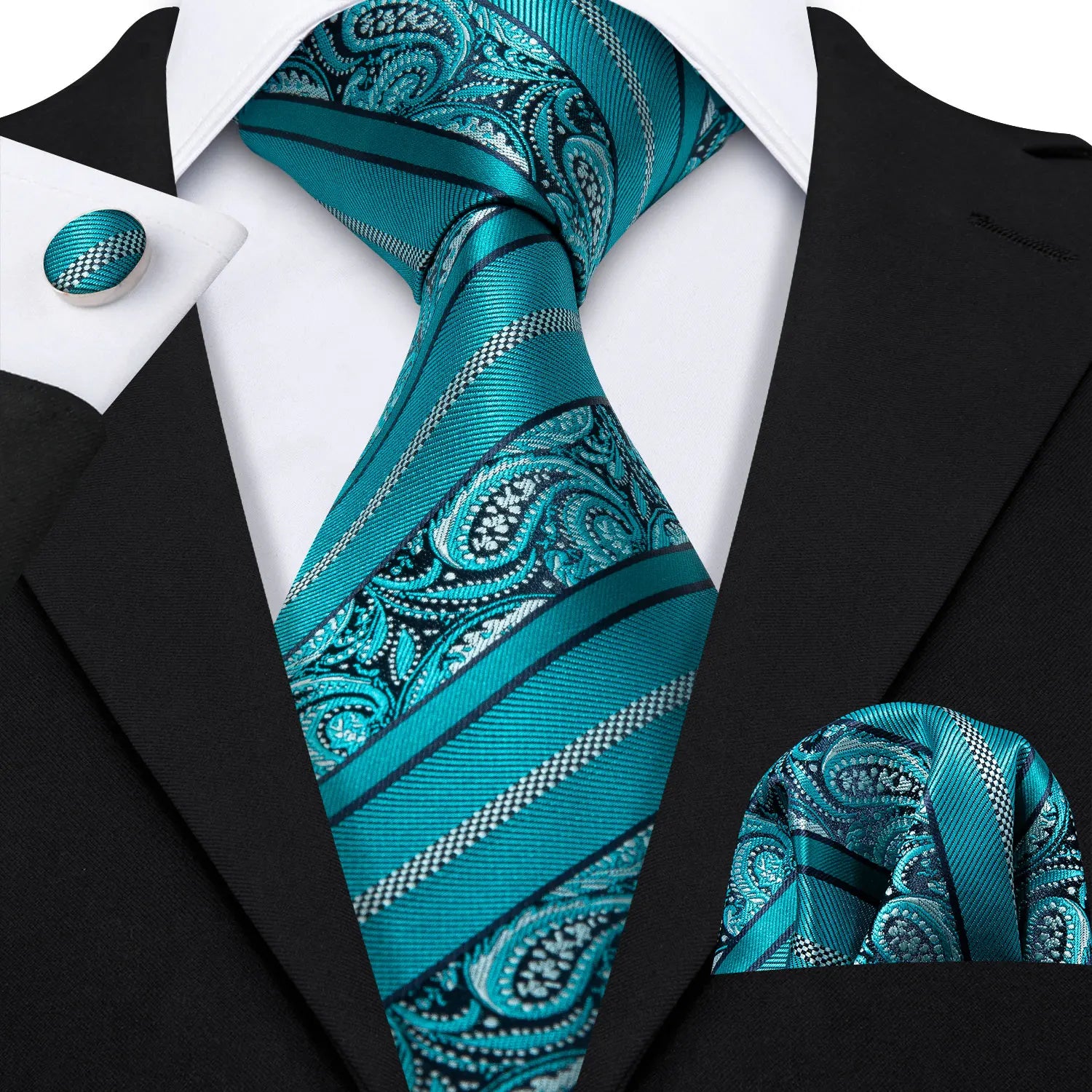 Free Shipping Business Design Jacquard Paisley Mens Silk Tie Gift Tie Cufflinks Hanky 3pc One Set