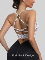 Crew neck yoga tank sports bra in soft floral print