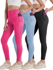 Maanga yoga pants 3-pack in hot pink, sky blue and black