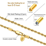 3mm stainless steel rope chain from Maanga, lightweight with refined shine