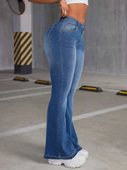 Mid-rise flared jeans in soft cotton-polyester denim blend