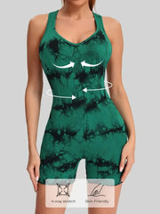 Sleeveless one-piece activewear bodysuit with plunging V-neckline