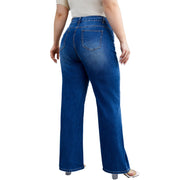 Full-length stretchy polyester-cotton denim wide leg jeans