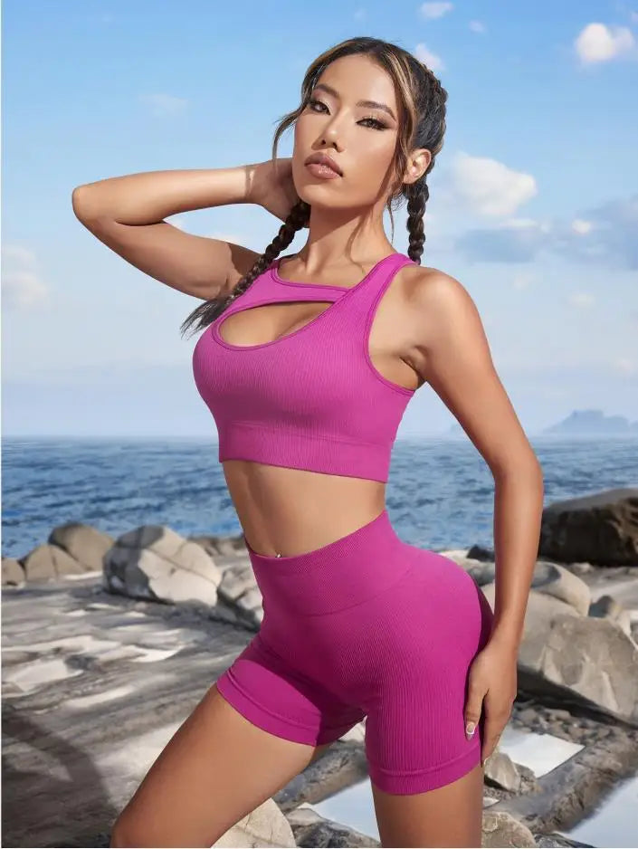 Women's Seamless Knitted Yoga Sets High Elastic Moisture Wicking Sports Two-Piece