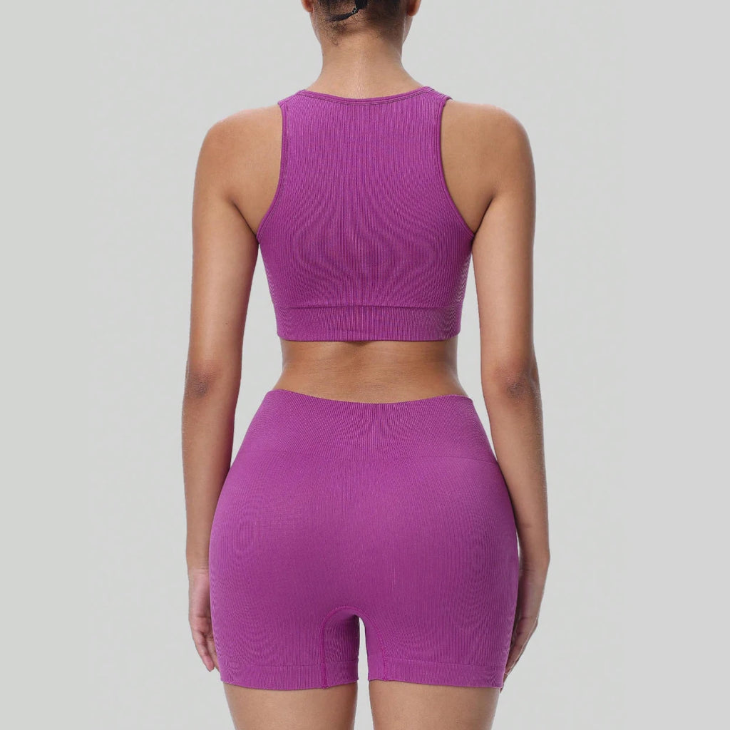 Women's Seamless Knitted Yoga Sets High Elastic Moisture Wicking Sports Two-Piece