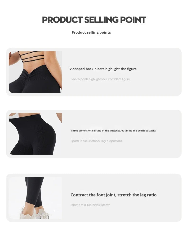 Women's V High Waist Seamless Yoga Pants Skinny Butt Lifting Quick Dry Threaded Sports Leggings