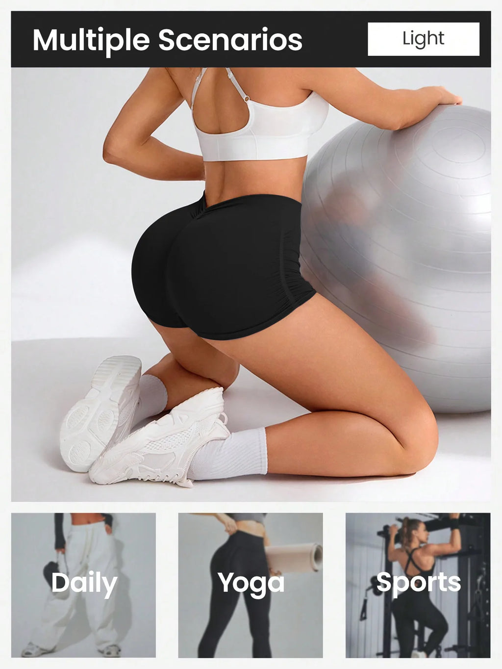 Workout Shorts for Women Scrunch Butt Lifting 3''- Medium Waisted Booty Workout Volleyball Yoga Seamless Shorts