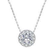 Moissanite halo pendant necklace in Silver-0299 tone