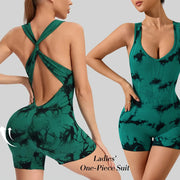 Green deep V-neck backless sports bodysuit for yoga