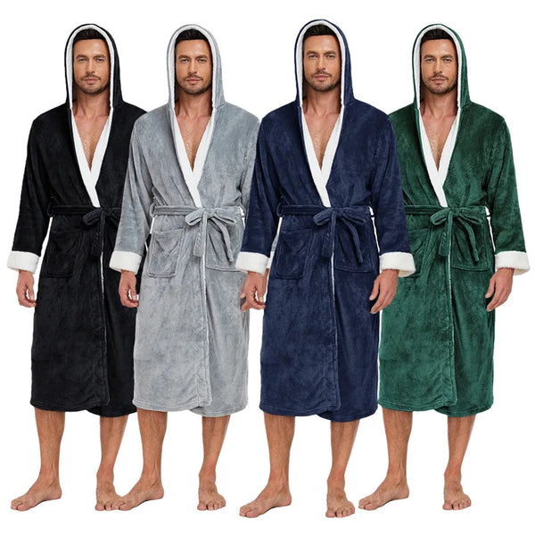 Kimono Robe Hooded Fleece Bathrobe — Unisex Luxury Lounge Robe