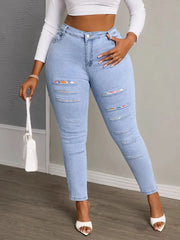 Plus size high waist skinny jeans in Light Blue