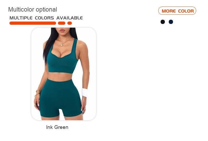 Women's Seamless Yoga Set Cross Strap Sports Bra Peach Butt Fitness Shorts Solid Pattern Printed Sports Apparel for Running Yoga