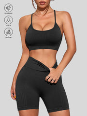 Maanga yoga set with high-waisted elastic waistband shorts