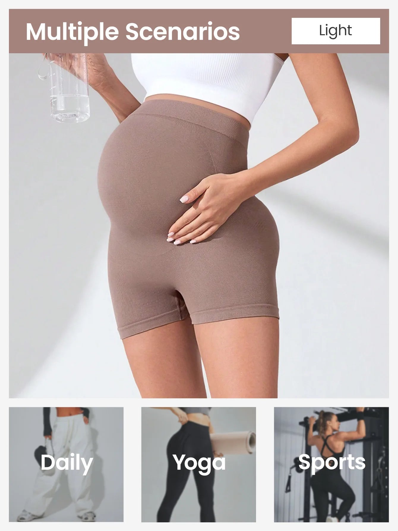 Maternity Seamless High Waist Belly Support Sports Yoga Shorts High Elastic Lightweight Solid Color Three-Quarter Pants