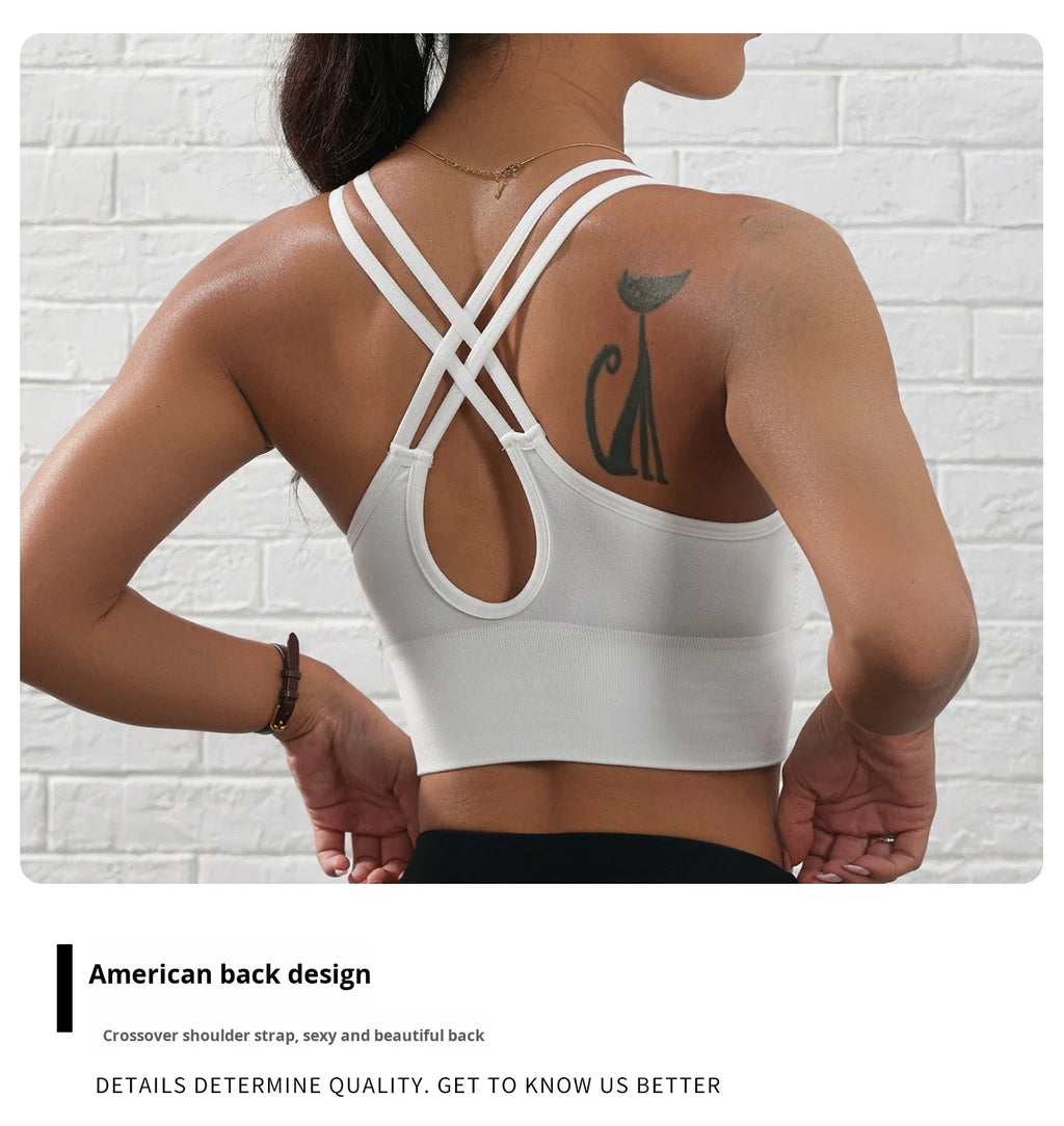 Women's Fitness High-Intensity Breathable Yoga Sports Bra Shock-Proof Fixed Cup with Removable Chest Pads
