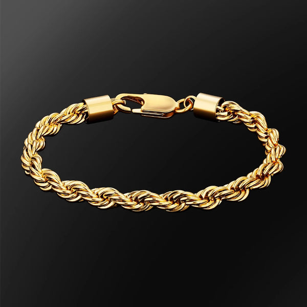 Gold Bracelets 6mm 18k Gold Plated Twisted Rope Bracelet — Tarnish-Free Stainless Steel, Unisex