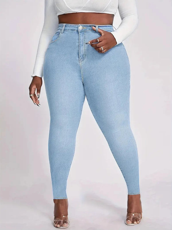 Light Blue High-Waist Stretch Skinny Jeans