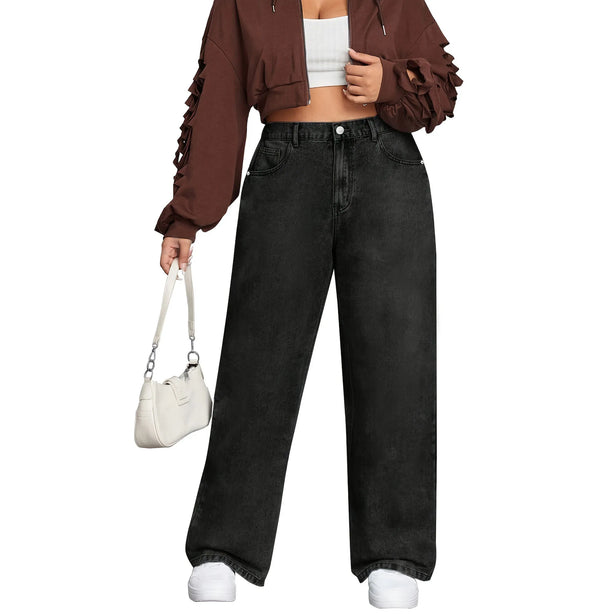Black Jeans for Women - High Waist Straight Leg Stretch Denim Mom Jeans (S-8XL)