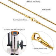 Twisted rope chain necklace with textured 3mm pattern catching the light
