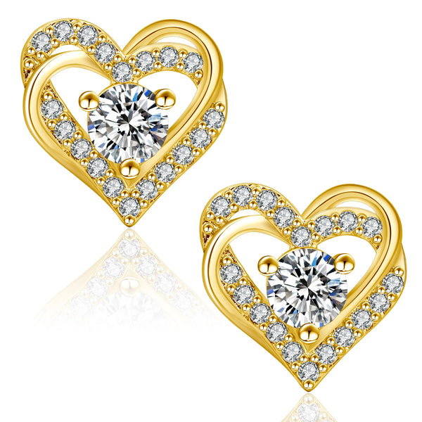Gold Earrings — Heart Moissanite Stud 0.6ct VVS Lab Diamond, 925 Sterling Silver